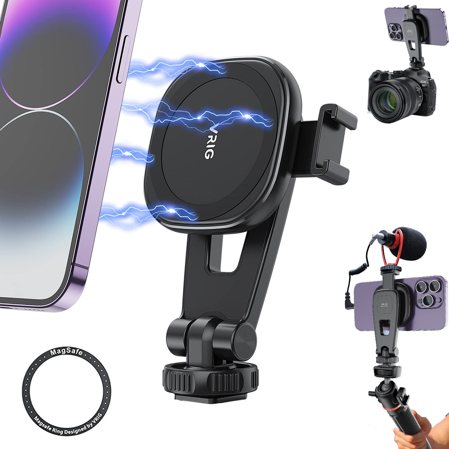 Hafoko Strong Magnetic Iphone Tripod Mount Camera Tripod Holder Magnet Phone Adapter Desktop Tripod Clamp Stand With 1/4' Cold Shoe 360� Rotation Compatible For Iphone 14 13 12 Series Camera